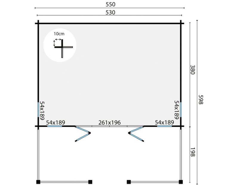 Goedkooptuinhuis Olaug grondplan Blokhut - Tuinhuis Olaug | 44 mm | vuren onbehandeld