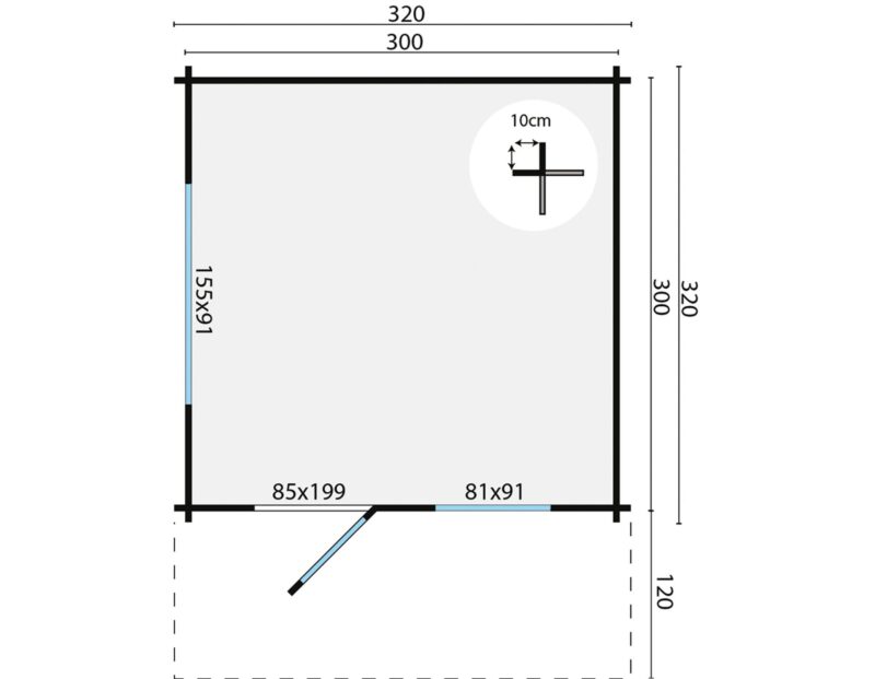 Goedkooptuinhuis Riho grondplan Blokhut - Tuinhuis Riho | 40 mm | vuren onbehandeld