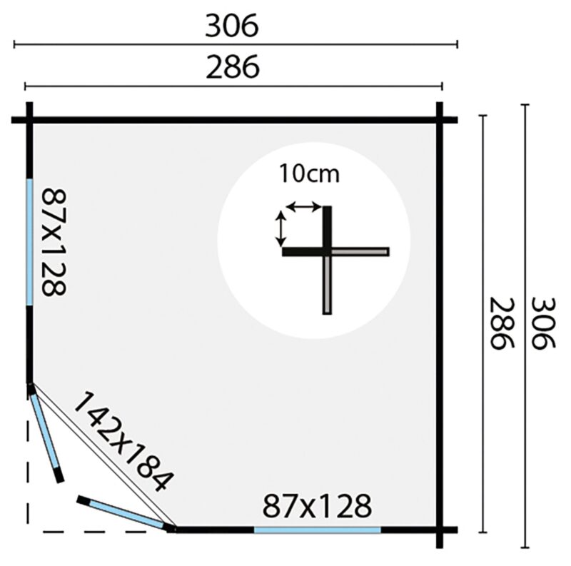 Goedkooptuinhuis Riina grondplan Blokhut - Tuinhuis Riina | 58 mm | onbehandeld