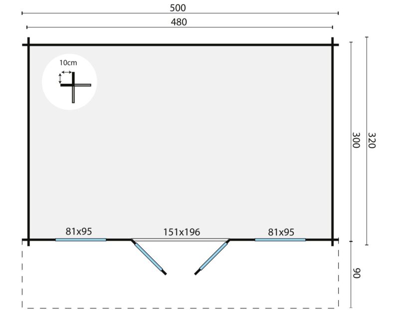 Goedkooptuinhuis Rika grondplan Blokhut - Tuinhuis Rika | 44 mm | vuren onbehandeld