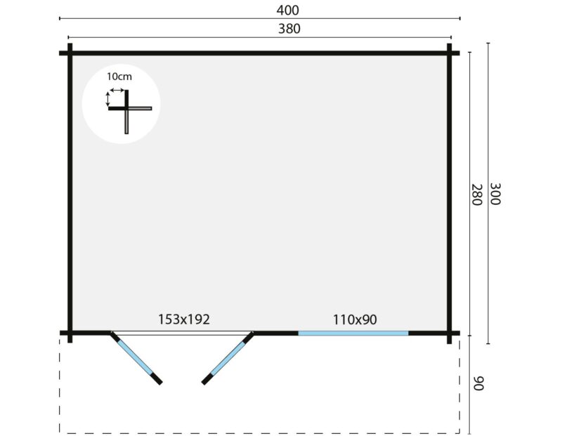 Goedkooptuinhuis Rorik grondplan Blokhut - Tuinhuis Rorik | 58 mm | vuren onbehandeld