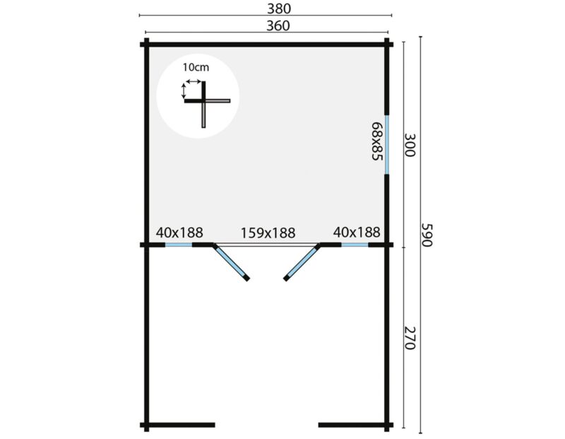 Goedkooptuinhuis Sanstrov grondplan Blokhut - Tuinhuis Sanstrov | 44 mm | vuren onbehandeld