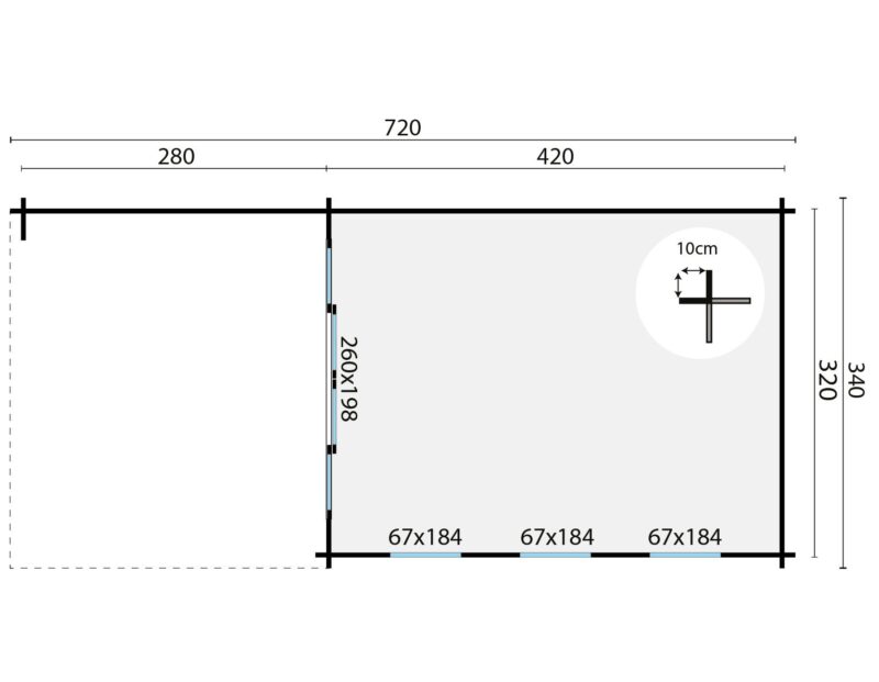 Blokhut - Tuinhuis Skeg | 44 mm | vuren onbehandeld
