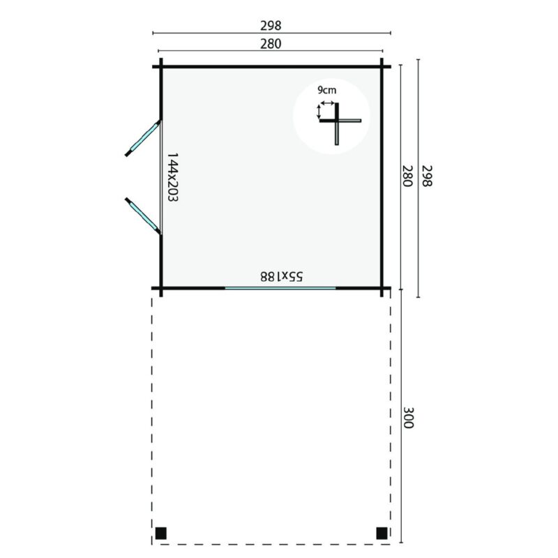 goedkooptuinhuis Dellinger grondplan Blokhut - Tuinhuis Dellinger | 28 mm | vuren onbehandeld