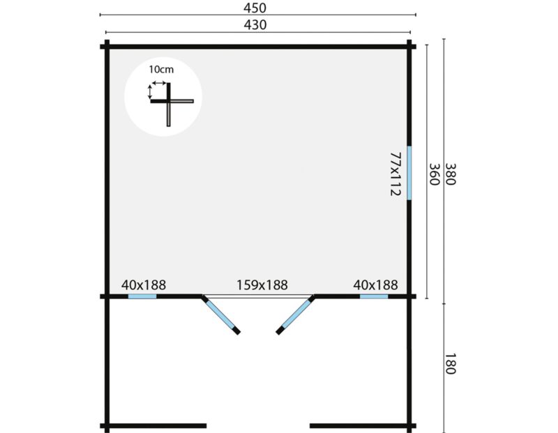 goedkooptuinhuis Heino grondplan Blokhut - Tuinhuis Heino | 44 mm | vuren onbehandeld