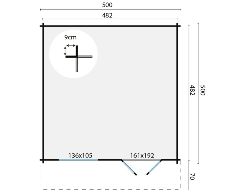 goedkooptuinhuis Hendrick grondplan Blokhut - Tuinhuis Hendrick | 44 mm | vuren onbehandeld