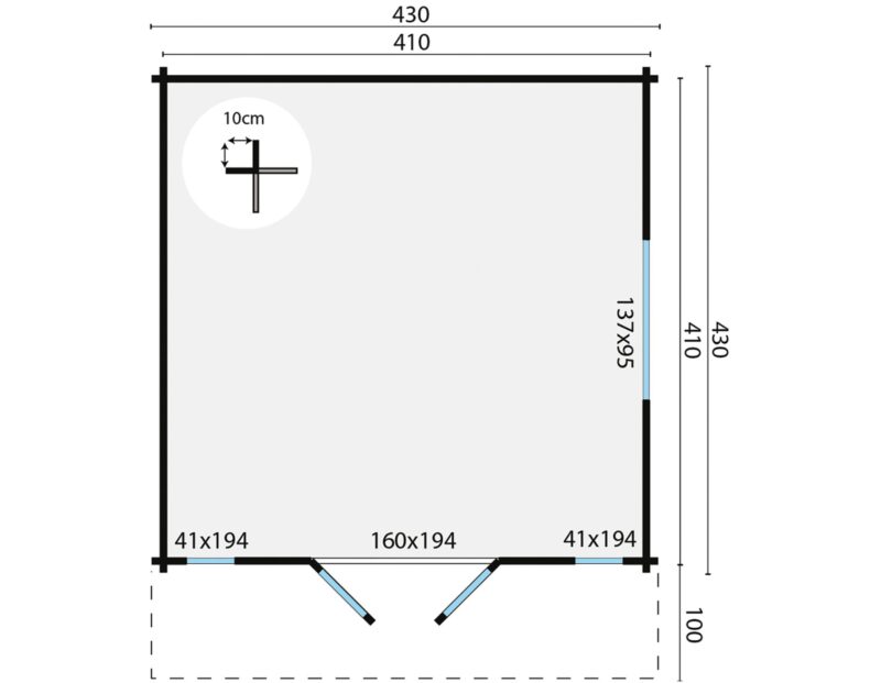 goedkooptuinhuis Laula grondplan Blokhut - Tuinhuis Laula | 44 mm | vuren onbehandeld