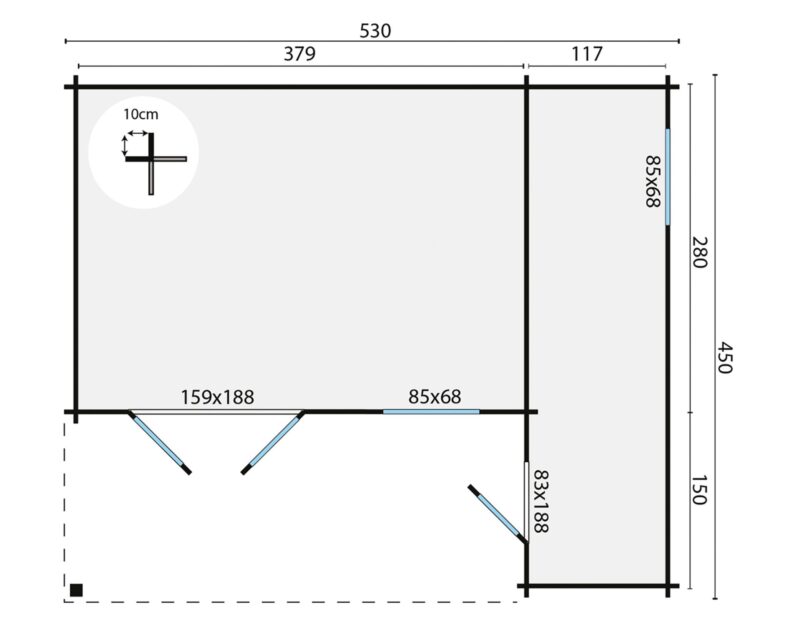 Blokhut - Tuinhuis Wolfgang | 44 mm | vuren onbehandeld