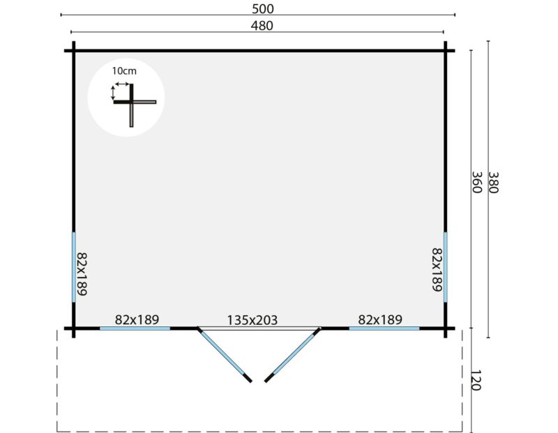 goedkooptuinhuis Yorick grondplan Blokhut - Tuinhuis Yorick | 44 mm | vuren onbehandeld