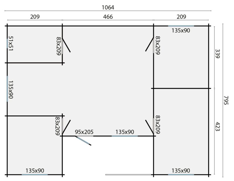 goedkooptuinhuis extremadura grondplan Blokhut - Tuinhuis Extremadura | 44 mm | onbehandeld