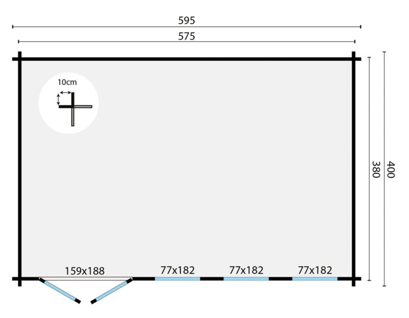 goedkooptuinhuis gabriella grondplan Blokhut - Tuinhuis Gabriella | 58 mm | onbehandeld