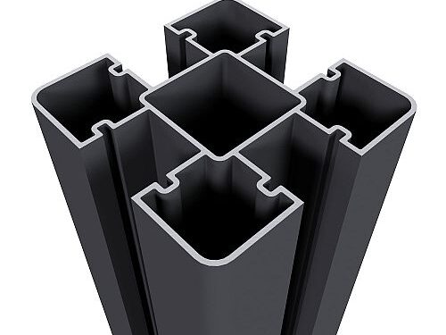 NewTechWood aluminium poortpaalset, 2 stuks met paalkap, 8 x 8 x 270 cm, zwart.