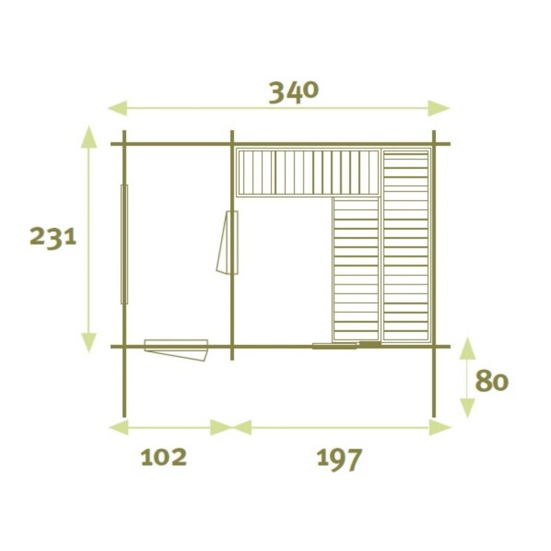 Buitensauna 3432 grondplan Buitensauna 3432S