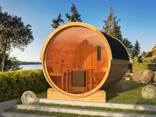 Saunabarrel | Ø205 x 300 cm | 42 mm | Thermowood | met panorama raam
