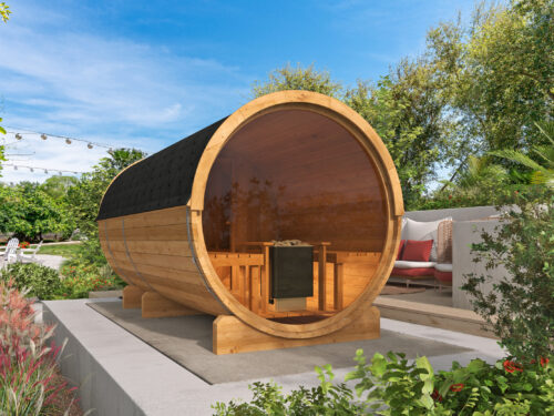 Saunabarrel | Ø205 x 400 cm | 42 mm | Thermowood | met panorama raam