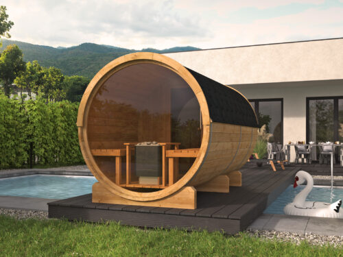 Saunabarrel | Ø205 x 350 cm | 42 mm | Thermowood | met panorama raam