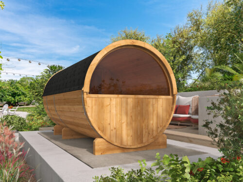 Saunabarrel | Ø205 x 400 cm | 42 mm | Thermowood | met ½ panorama raam