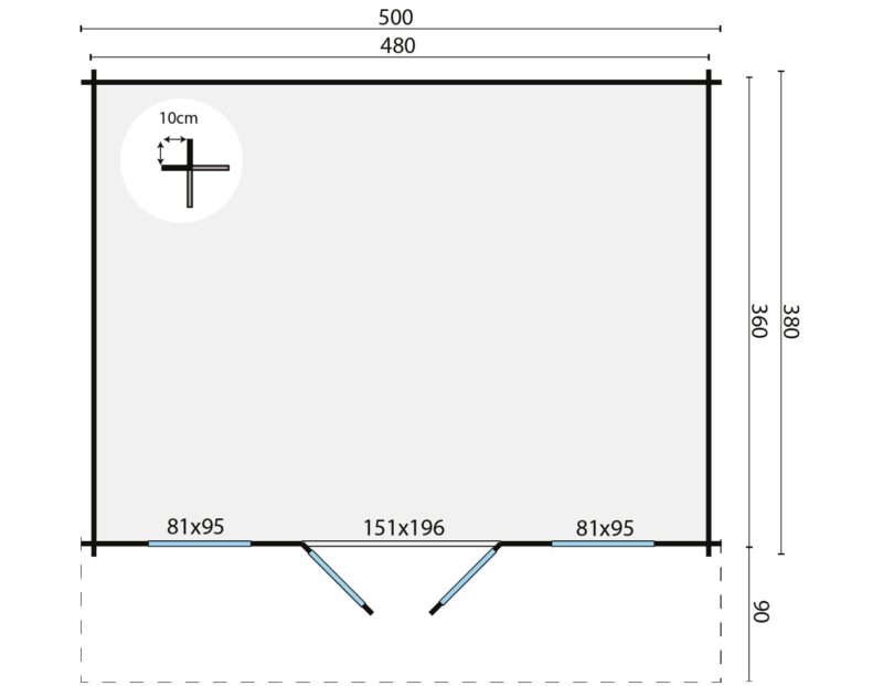 Goedkooptuinhuis Pavel grondplan Blokhut - Tuinhuis Pavel | 44 mm | vuren onbehandeld